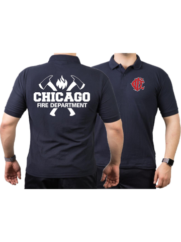 CHICAGO FIRE Dept. axes CFD-Emblem, blu navy Polo