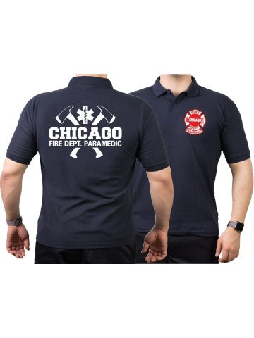 CHICAGO FIRE Dept. axes and flames Paramedic, navy Polo