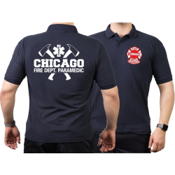 CHICAGO FIRE Dept. axes and flames Paramedic, navy Polo