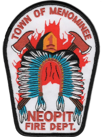 Badge Town of Menominee Neopit Fire Dept., Wisconsdans (USA), 9,5 x 14,5 cm