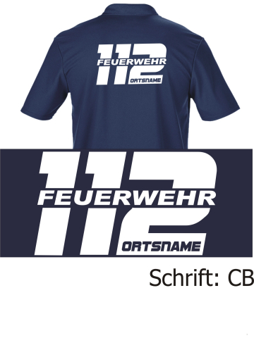 Functional-Polo navy, font "CB" (FEUERWEHR 112) with place-name