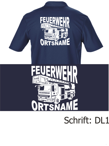 Functional-Polo navy, font "DL1" (DL) with place-name geschwungen
