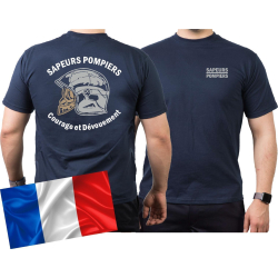 T-Shirt azul marino, Sapeurs Pompiers Casque - Courage et Dévouement - neutre
