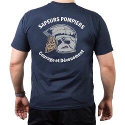 T-Shirt navy, Sapeurs Pompiers Casque - Courage et Dévouement - neutre