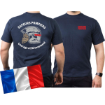 T-Shirt navy, Sapeurs Pompiers Casque - Courage et Dévouement - marque rouge
