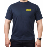 T-Shirt blu navy, Sapeurs Pompiers Casque - Courage et Dévouement - marque jaune