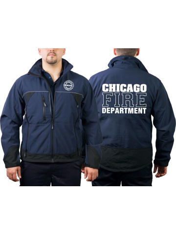 CHICAGO FIRE Dept. WorkSoftshelljacket navy, white font with Standard-Emblem