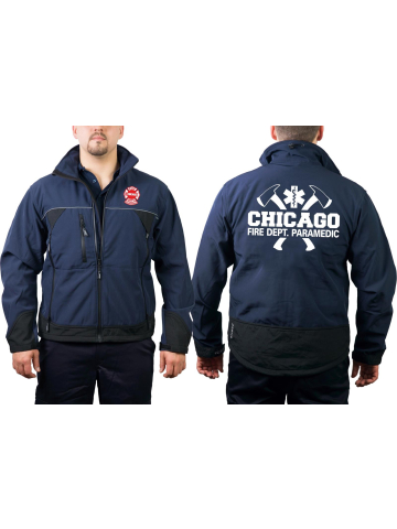CHICAGO FIRE Dept. WorkSoftshelljacket navy, with axes, Paramedic