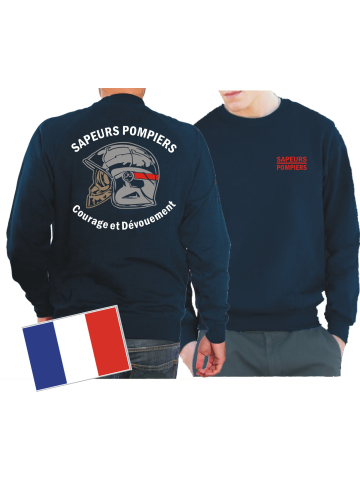 Sweat (marin/bleu marine), Sapeurs Pompiers Casque - Courage et Dévouement - marque rouge
