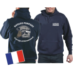 Sweat á capuchet (marin/bleu marine) Sapeurs Pompiers Casque - Courage et Dévouement - marque blanc