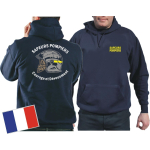 Sweat á capuche (blu navy/bleu marine) Sapeurs Pompiers Casque - Courage et Dévouement - marque jaune
