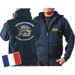 Hooded jacket (navy/bleu marine) Sapeurs Pompiers Casque - Courage et Dévouement - marque jaune