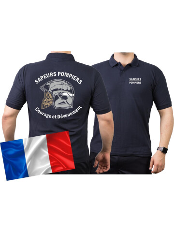 Polo (navy/bleu marine) Sapeurs Pompiers Casque - Courage et Dévouement - marque blanc S