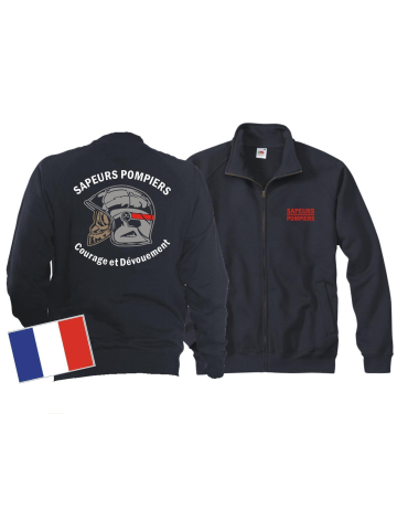 Giacca di sudore (blu navy/bleu marine) Sapeurs Pompiers Casque - Courage et Dévouement - marque rouge