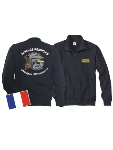 Sweat jacket (navy/bleu marine) Sapeurs Pompiers Casque - Courage et Dévouement - marque jaune