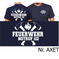 T-Shirt navy, FEUERWEHR NOTRUF 112 mit &Auml;xten, in...