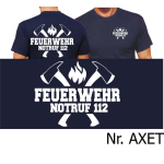 T-Shirt navy, FEUERWEHR NOTRUF 112 mit Äxten, in weiß