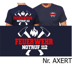 T-Shirt navy, FEUERWEHR NOTRUF 112 mit Äxten...
