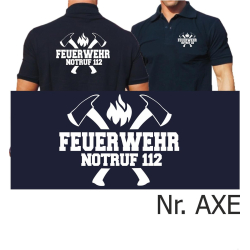 Polo navy, FEUERWEHR NOTRUF 112 mit Äxten, in...