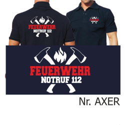 Polo navy, FEUERWEHR NOTRUF 112 with axes (white/red)