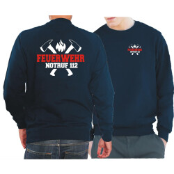 Sweat navy, FEUERWEHR NOTRUF 112 with axes (white/red)