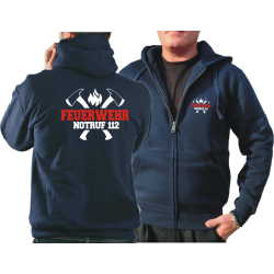 Hooded jacket navy, FEUERWEHR NOTRUF 112 with axes...