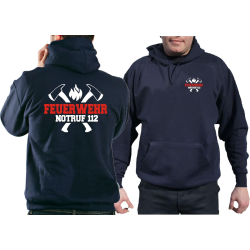 Hoodie blu navy, FEUERWEHR NOTRUF 112 con assin (bianco/rosso)