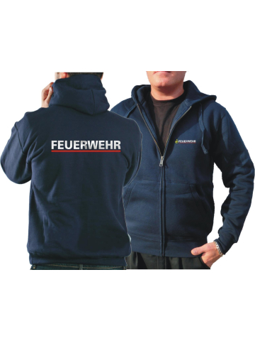 Hooded jacket navy, BaWü with Stauferlöwe nach VwV, FEUERWEHR silver with red stripe hinten