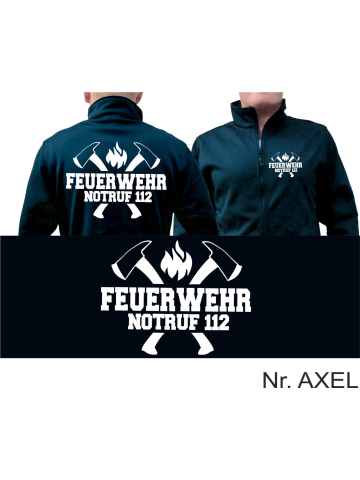 SmartSoftshelljacke blu navy, FEUERWEHR NOTRUF 112 con assin nel bianco