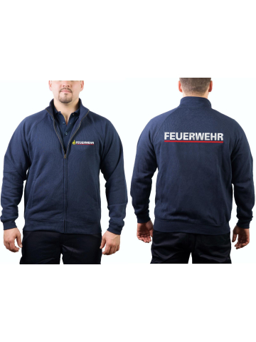 Sweat jacket, BaWü with Stauferlöwe FEUERWEHR silver with red stripe hinten