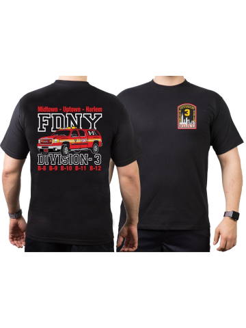 T-Shirt noir, New York City Fire Dept. Divison 3, Midtown-Uptown-Harlem