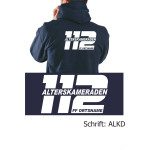 Hoodie navy, Alterskameraden with place-name innerhalb einer "112" in white