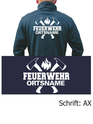 SmartSoftshelljacke navy, font "AX" (two axes) with place-name