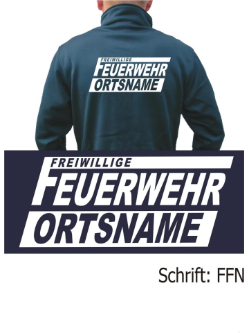 SmartSoftshelljacke blu navy, font "FFN" (FF kursiv) con nome del luogo