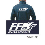 SmartSoftshelljacke navy, Schrift "FL1" (mit Flammen) mit Ortsname