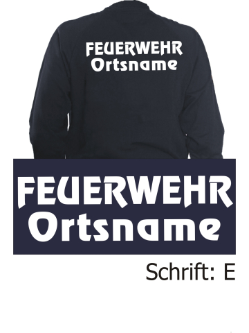 Sweat jacket navy, font "E" with place-name