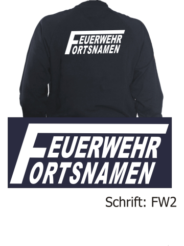 Sweat jacket navy, font "FW2" with place-name