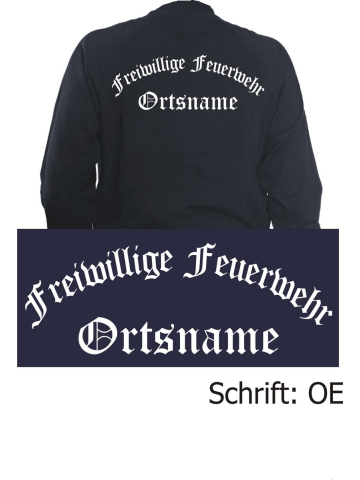 Sweat jacket navy, font "OE" (old german font) with place-name
