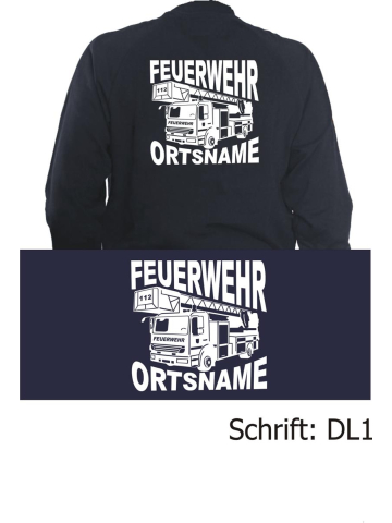 Sweat jacket navy, font "DL1" with place-name