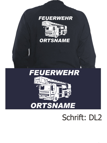 Sweat jacket navy, font "DL2" with place-name