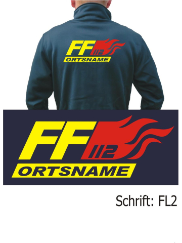 SmartSoftshelljacke navy, font "FL2" FF with place-name neonyellow and flames red