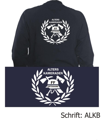 Chaqueta de sudor azul marino, Alterskameraden con ponga su nombre en Helm y Eichenlaub en blanco