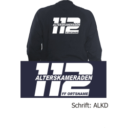 Sweat jacket navy, Alterskameraden with place-name innerhalb einer "112" in white