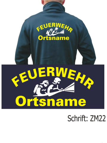 SmartSoftshelljacke blu navy, font "ZM22" con nome del luogo nel neongiallo e Angriffstrupp nel bianco