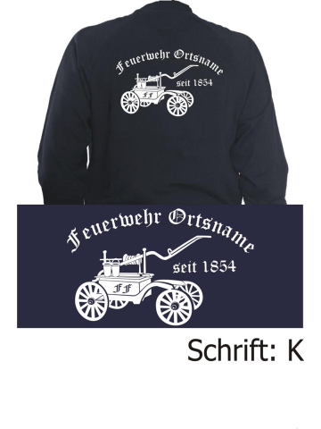 Sweat jacket navy, font "K" with place-name