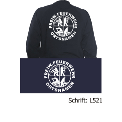 Sweatjacke navy mit positivem Logo, FREIW. FEUERWEHR und Ortsnamen
