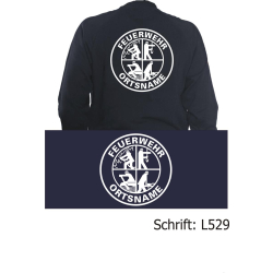 Sweat jacket navy with Logo, FEUERWEHR and place-name in Doppelring