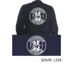 Sweat jacket navy with Logo, FEUERWEHR and place-name in Doppelring