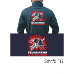 SmartSoftshelljacke navy, Schrift "F12" DDR-FW-Helm in flammen mit Ortsnamen in weiss/rot