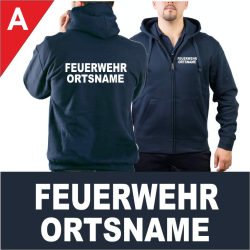 Hooded jacket navy, font "A" with place-name